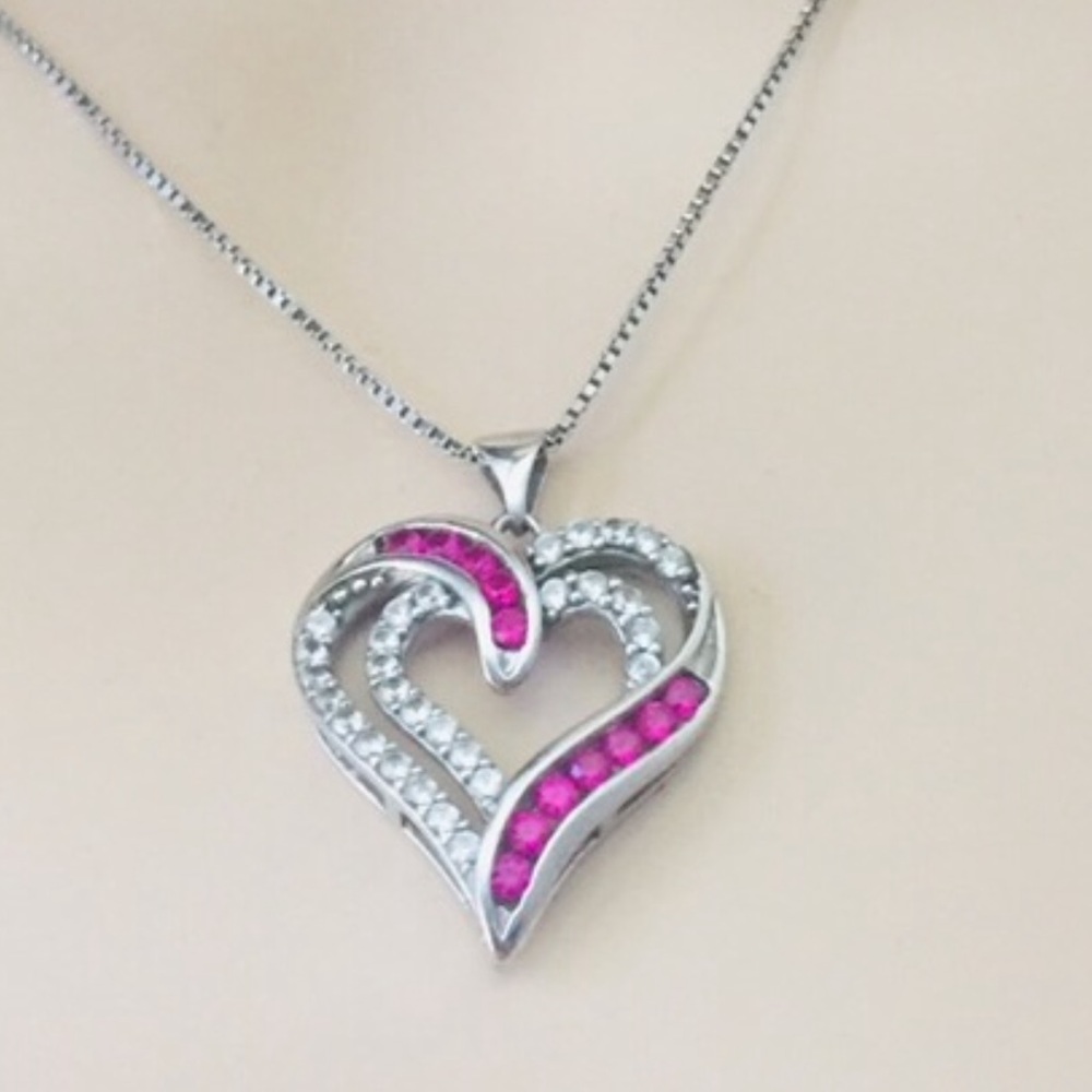 Ruby & Diamond Heart shape necklace